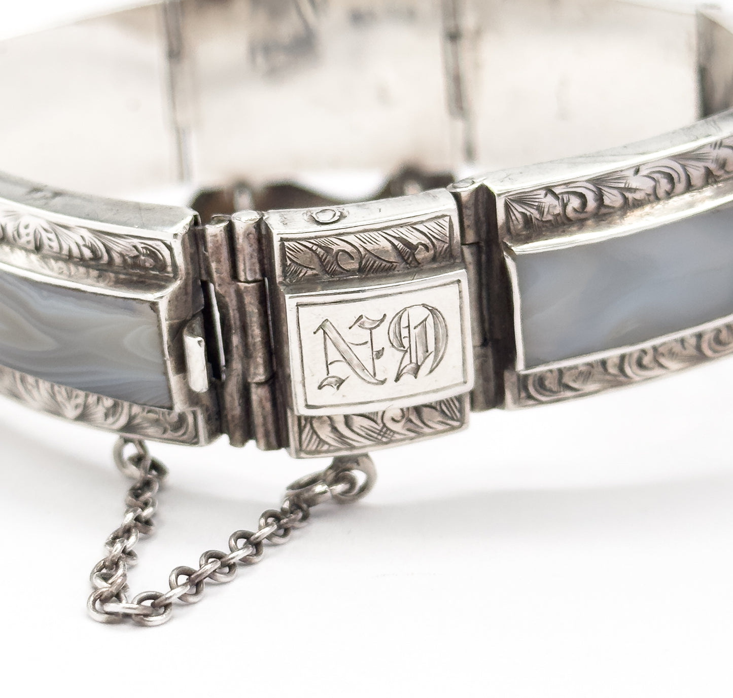 Victorian Scottish Montrose Agate Buckle Bracelet in Silver