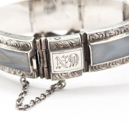 Victorian Scottish Montrose Agate Buckle Bracelet in Silver