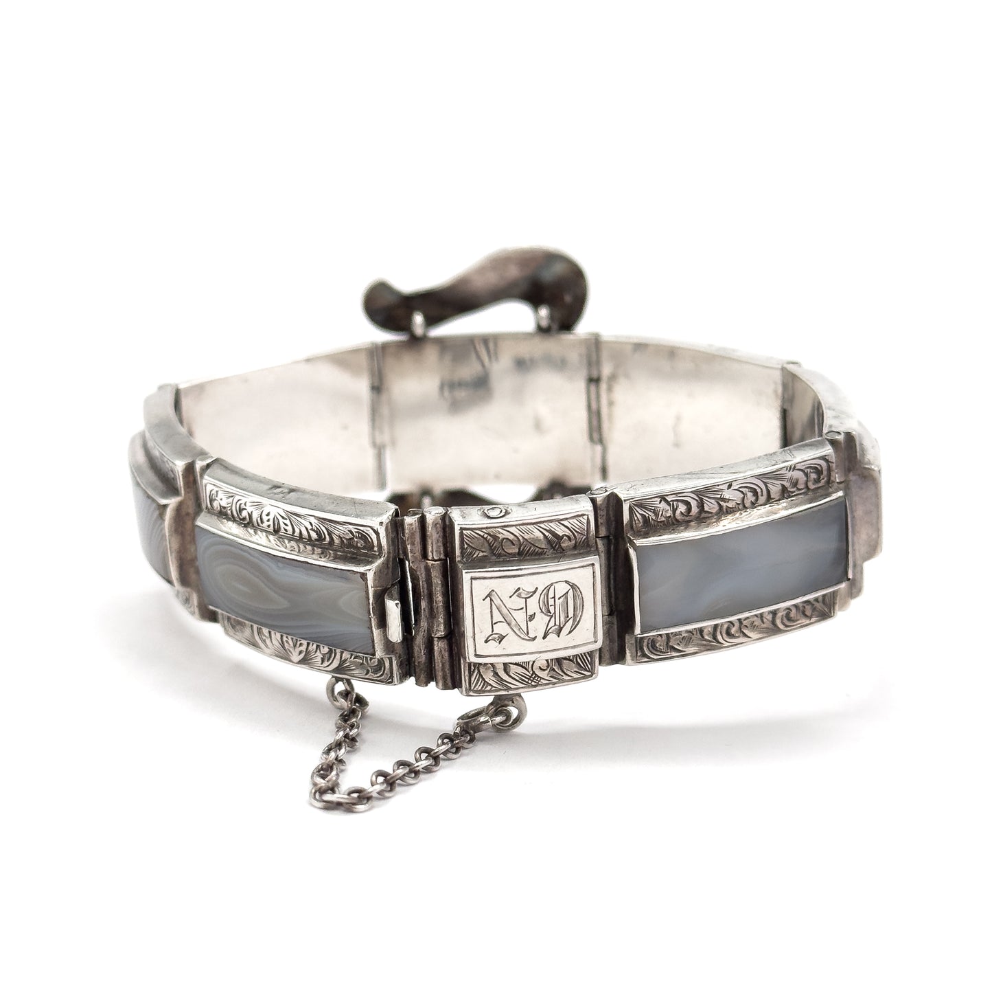 Victorian Scottish Montrose Agate Buckle Bracelet in Silver