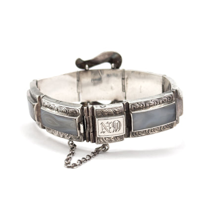 Victorian Scottish Montrose Agate Buckle Bracelet in Silver