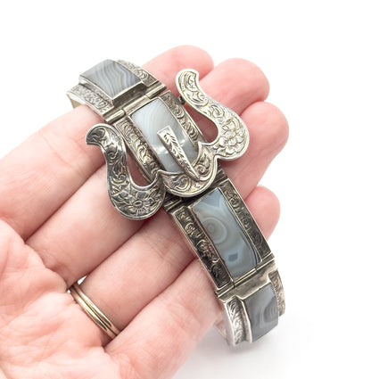Victorian Scottish Montrose Agate Buckle Bracelet in Silver