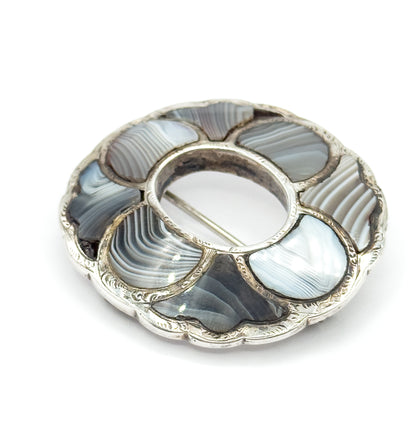 Victorian Scottish Agate Brooch in Silver