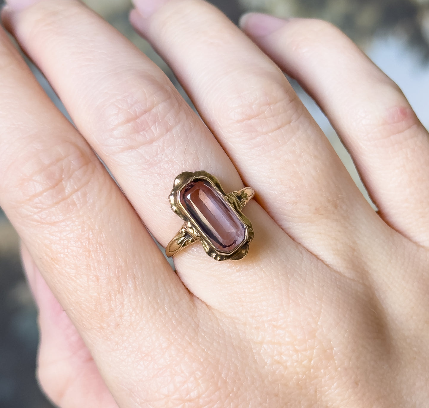 Antique Step Cut Purple amethyst Ring in 10K Gold