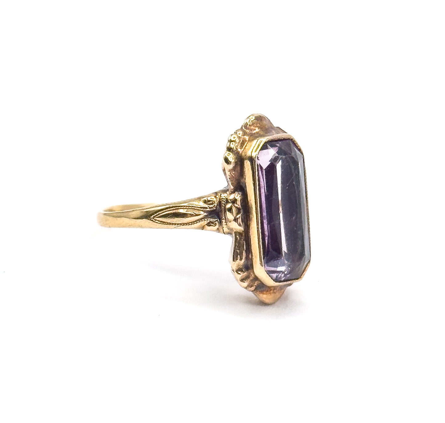 Antique Step Cut Purple amethyst Ring in 10K Gold