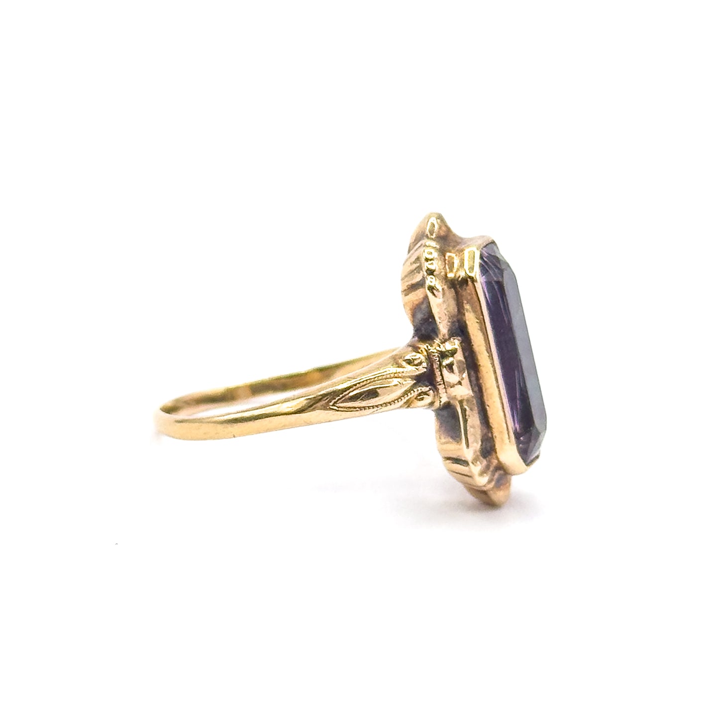 Antique Step Cut Purple amethyst Ring in 10K Gold