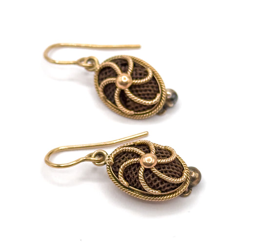 Victorian Woven Hair Work Sentimental Earrings