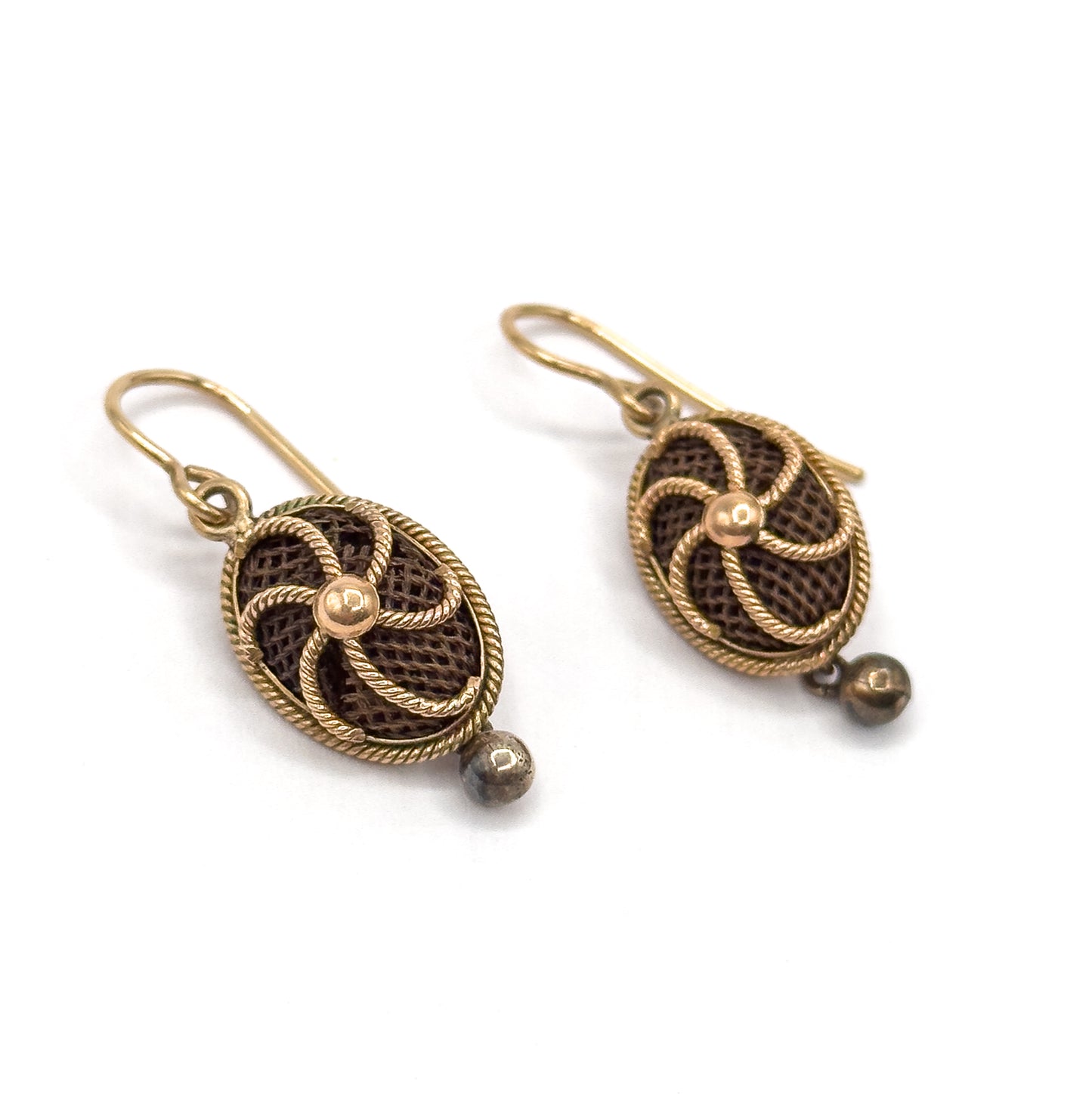 Victorian Woven Hair Work Sentimental Earrings