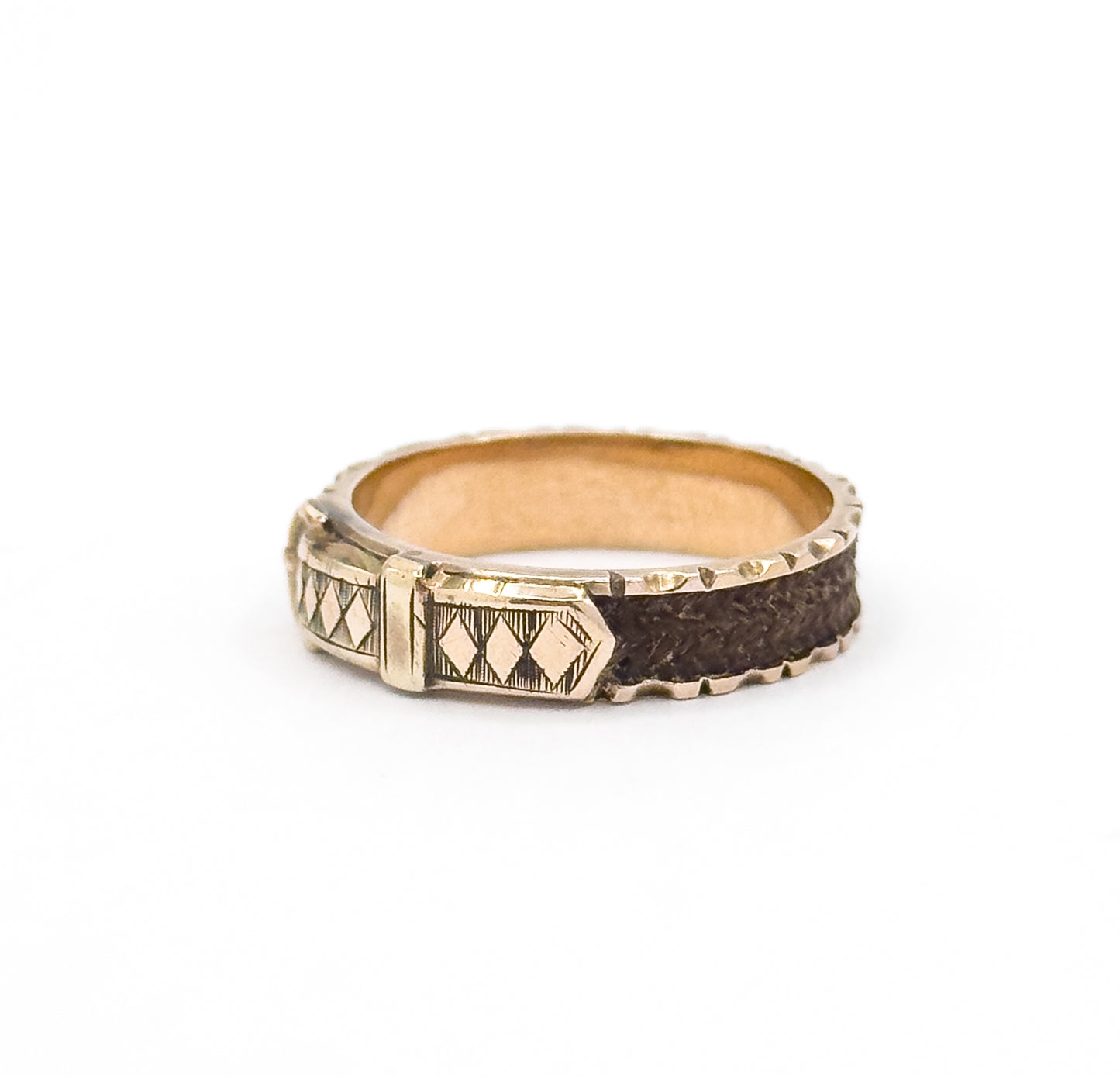 Victorian Hairwork Mourning Ring in 9K Gold