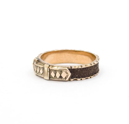 Victorian Hairwork Mourning Ring in 9K Gold