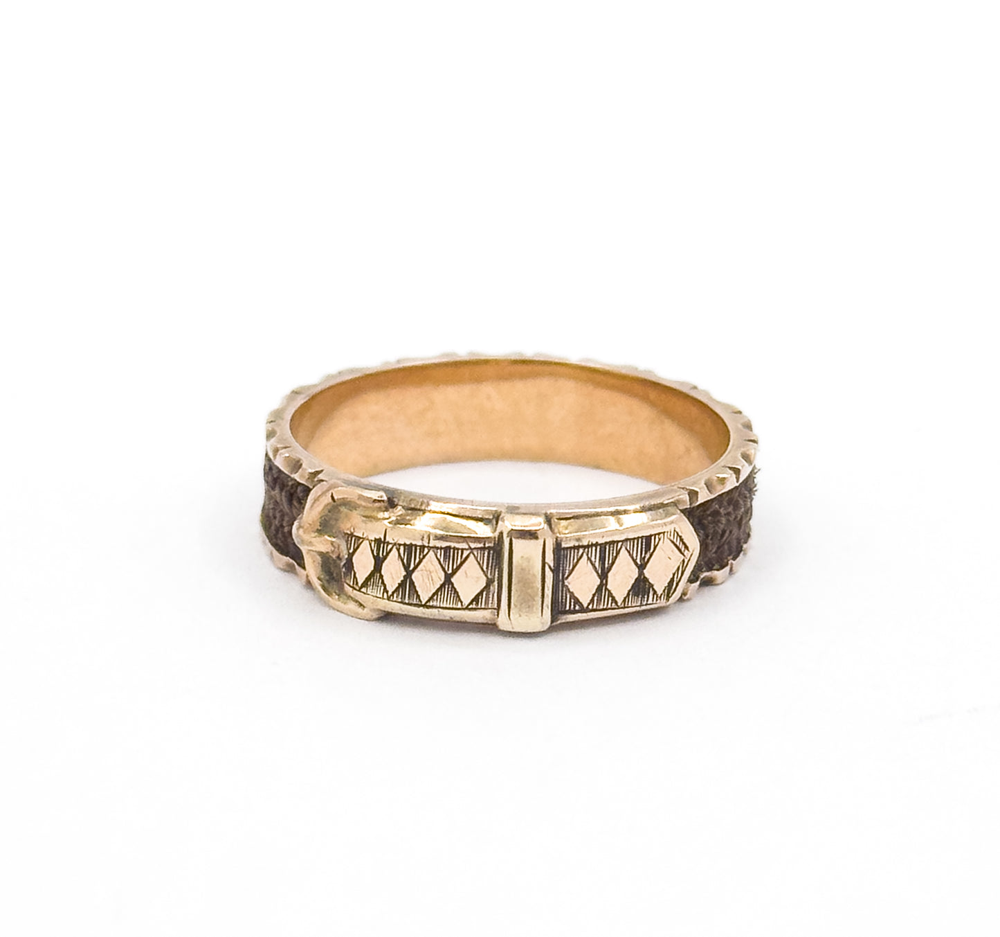 Victorian Hairwork Mourning Ring in 9K Gold