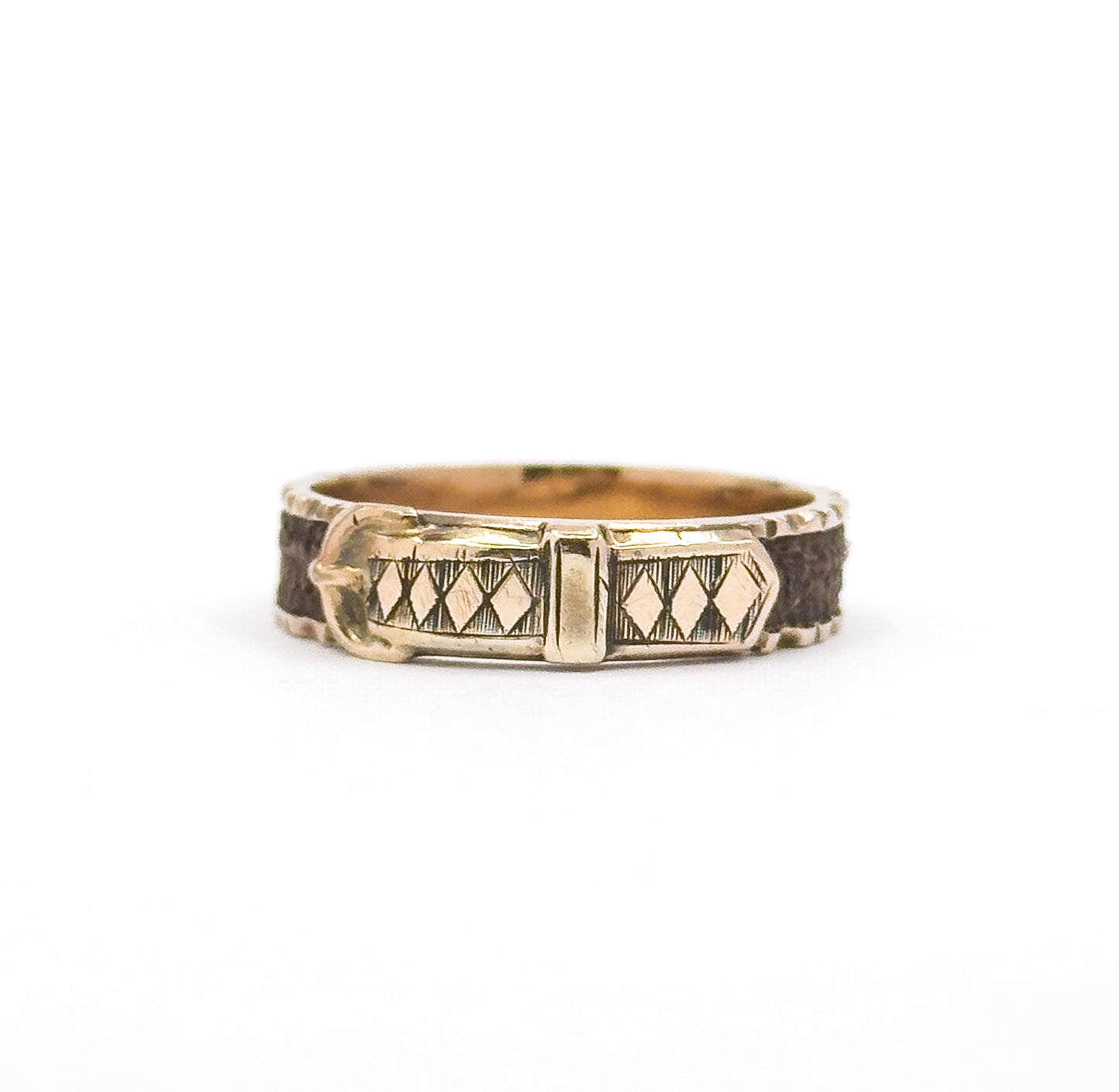 Victorian Hairwork Mourning Ring in 9K Gold