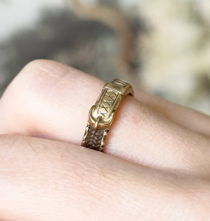 Victorian Hairwork Mourning Ring in 9K Gold