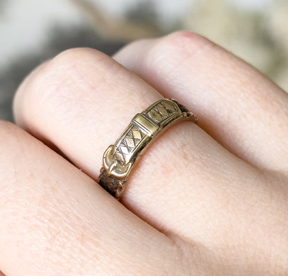 Victorian Hairwork Mourning Ring in 9K Gold