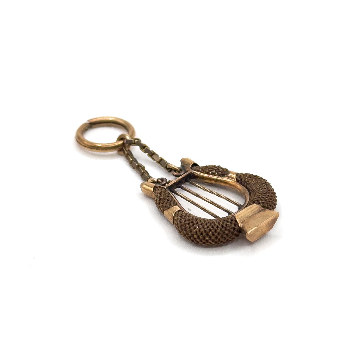 Victorian Sentimental Hairwork Lyre Pendant in 14K Yellow Gold