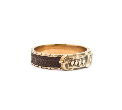 Victorian Hairwork Mourning Ring in 9K Gold