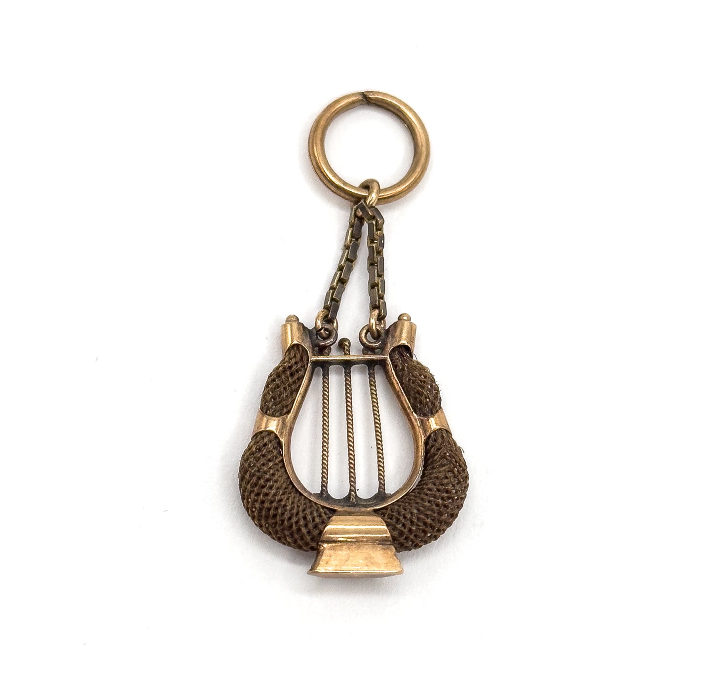 Victorian Sentimental Hairwork Lyre Pendant in 14K Yellow Gold