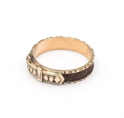 Victorian Hairwork Mourning Ring in 9K Gold