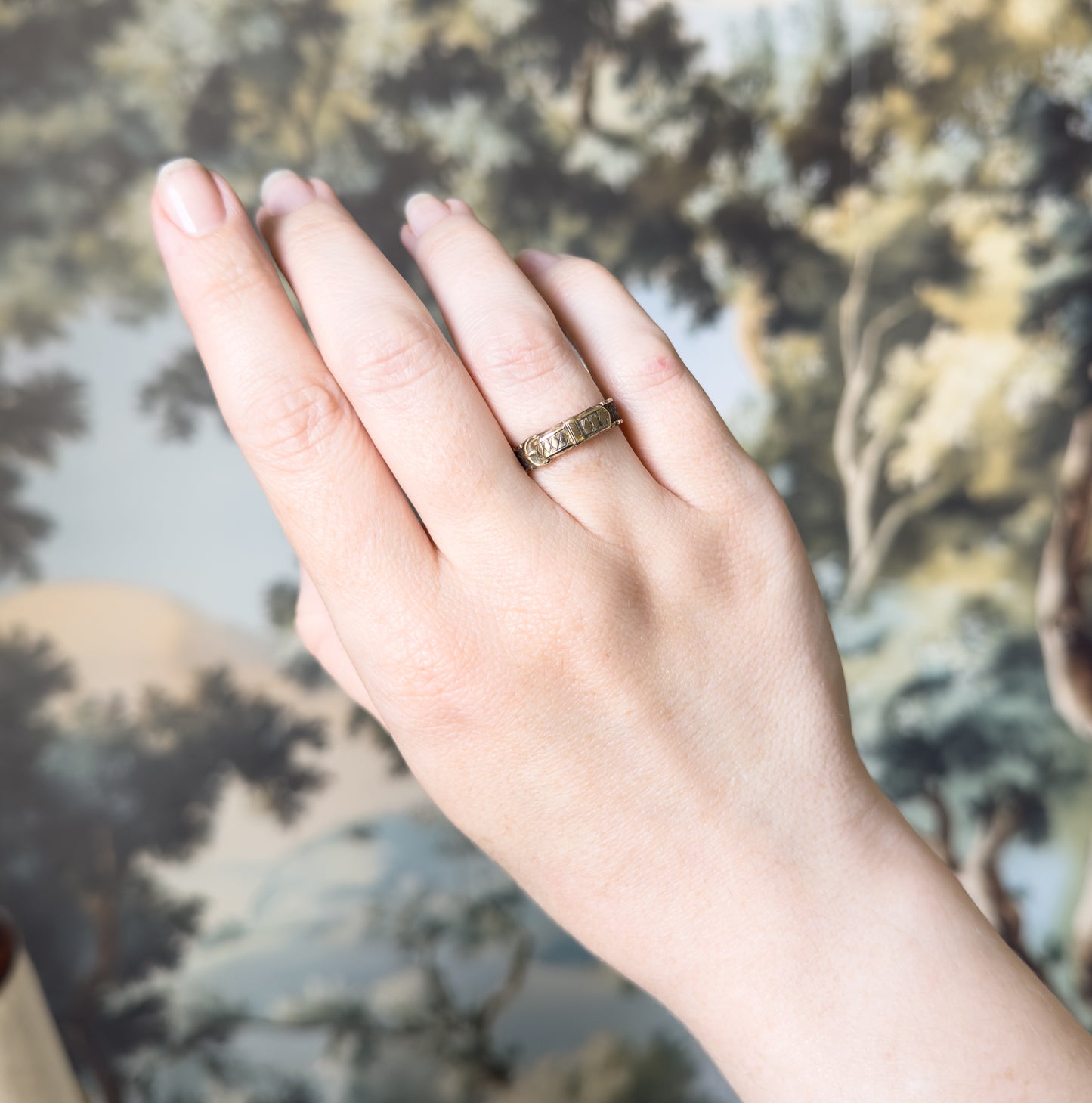 Victorian Hairwork Mourning Ring in 9K Gold