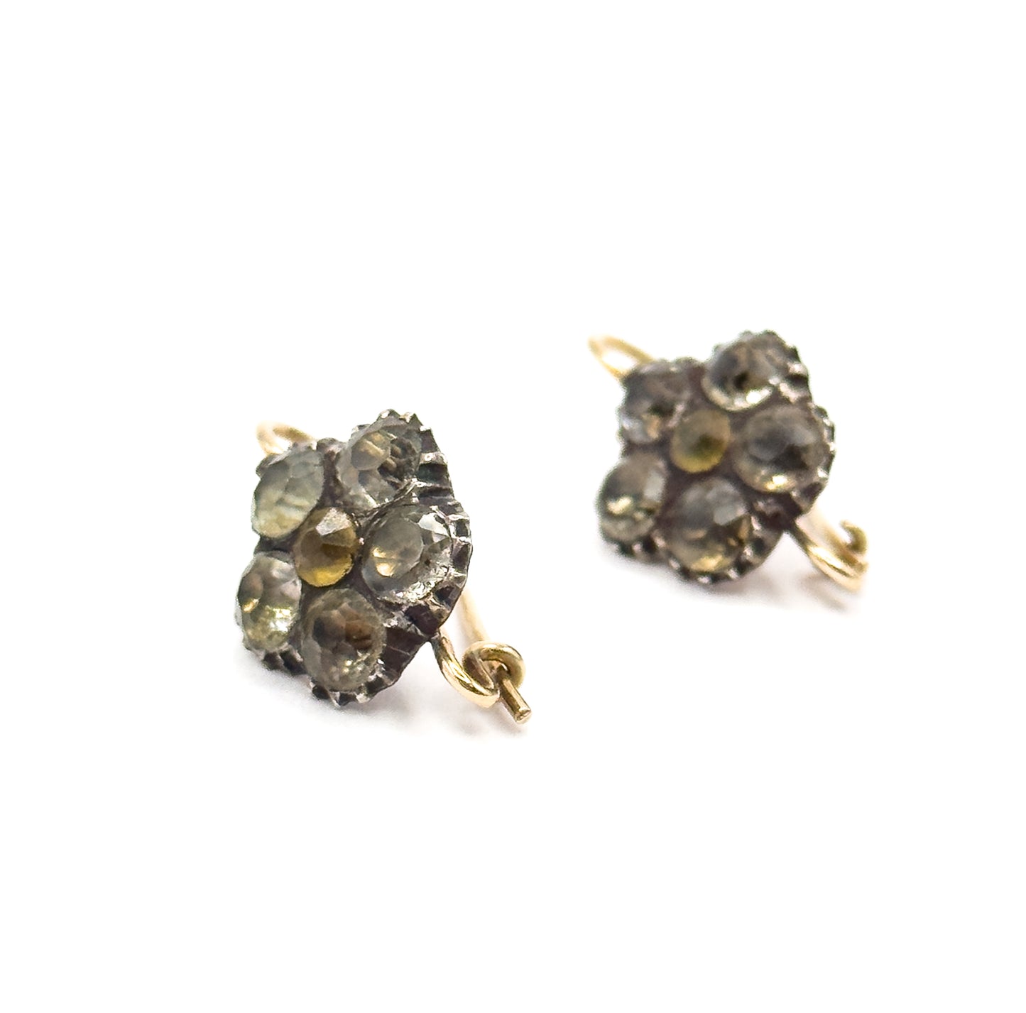 Georgian Paste Flower Conversion Earrings in Silver