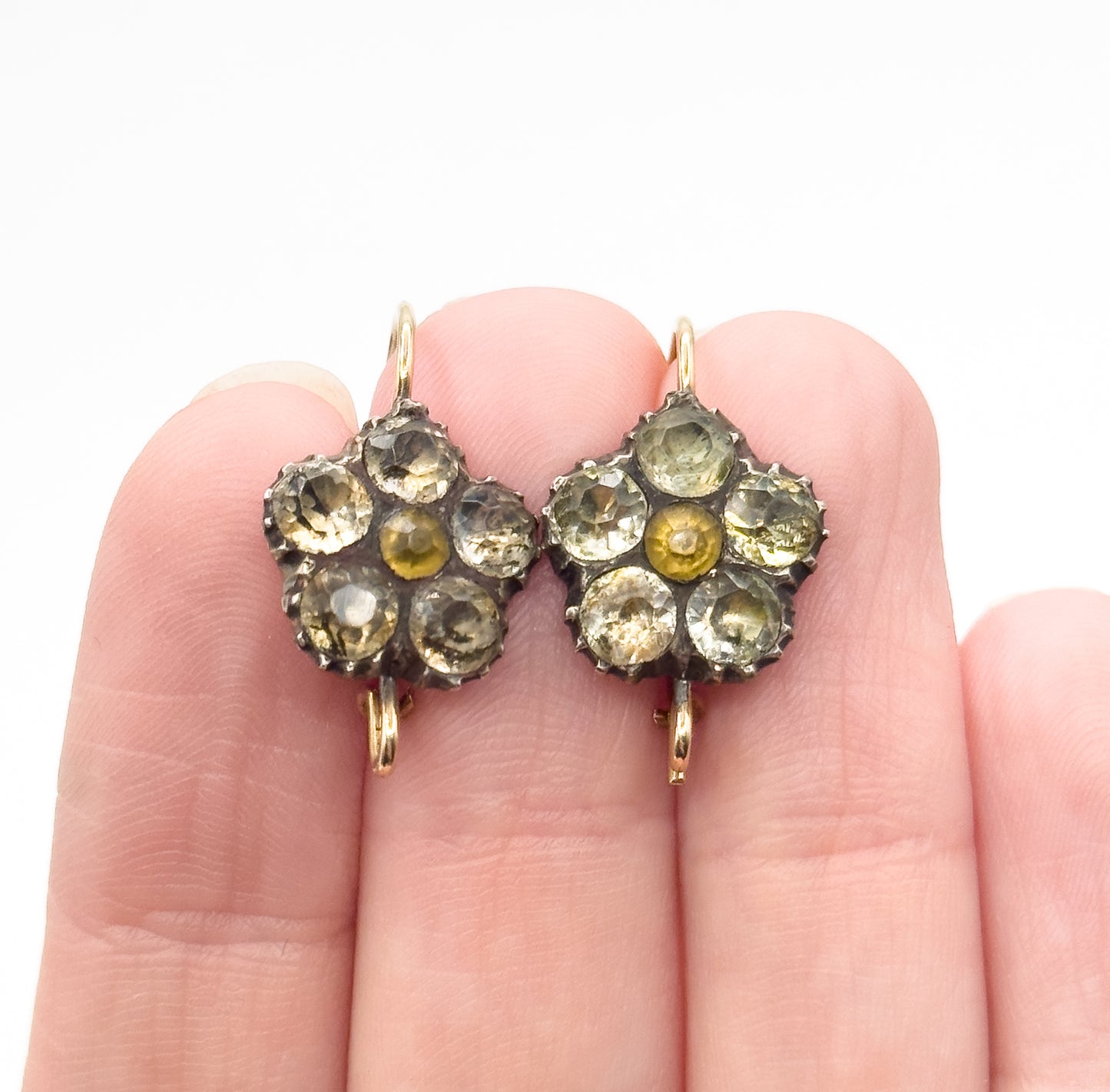 Georgian Paste Flower Conversion Earrings in Silver