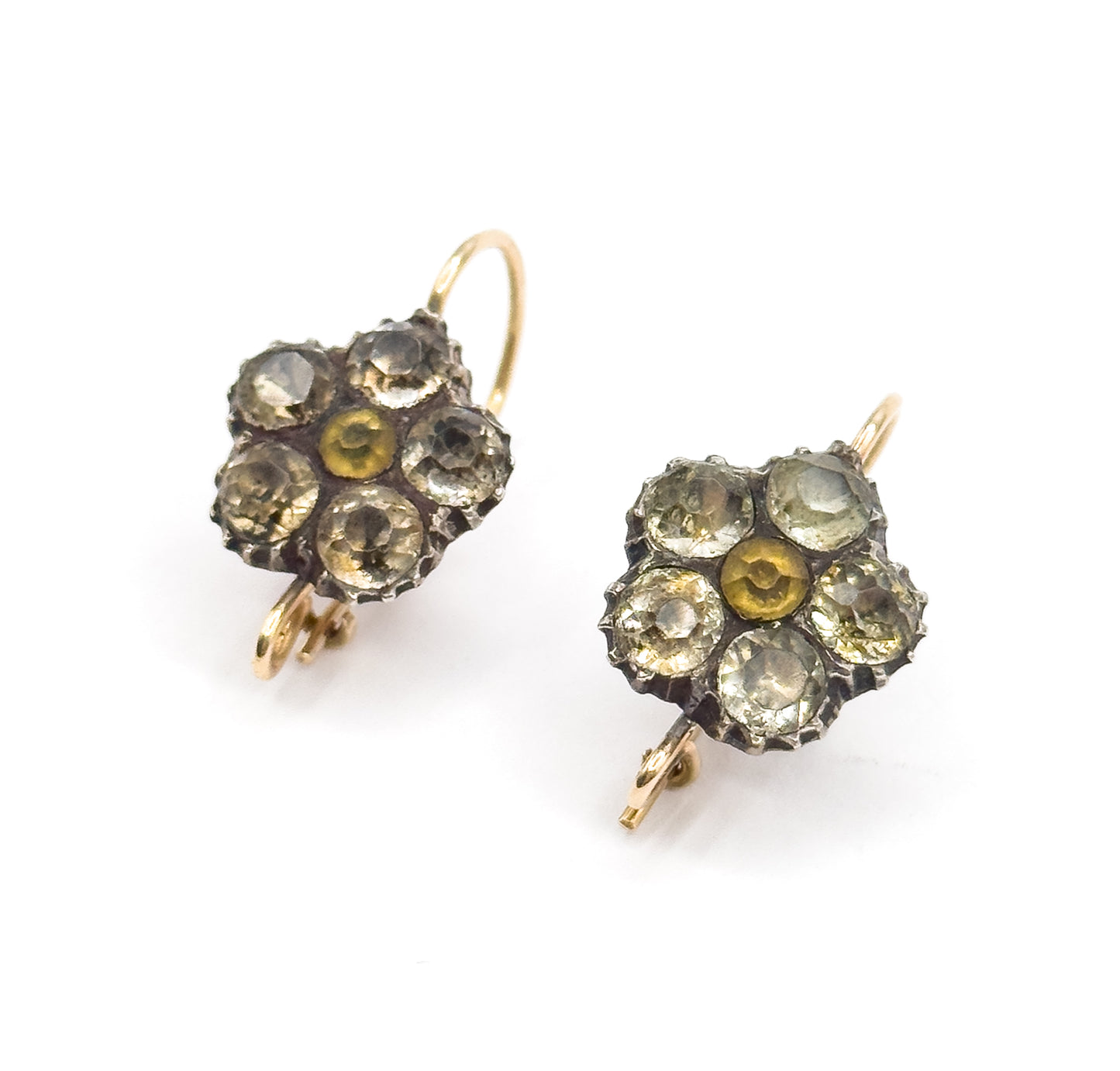 Georgian Paste Flower Conversion Earrings in Silver