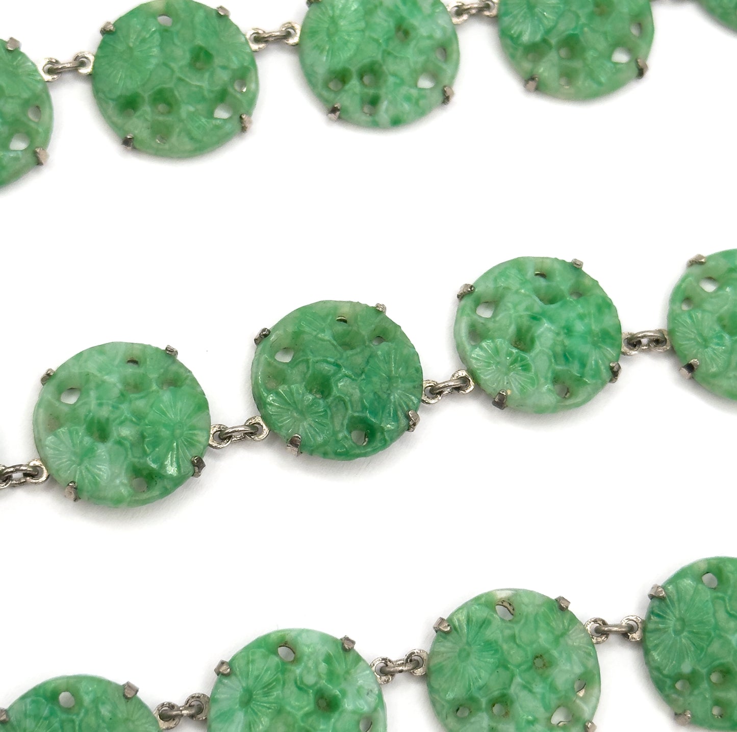 Art Deco Molded Glass Station Necklace in Sterling Silver