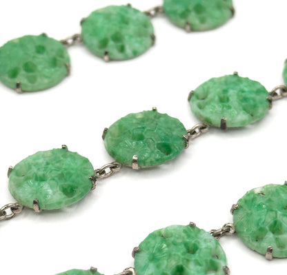 Art Deco Molded Glass Station Necklace in Sterling Silver