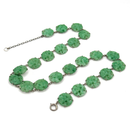 Art Deco Molded Glass Station Necklace in Sterling Silver