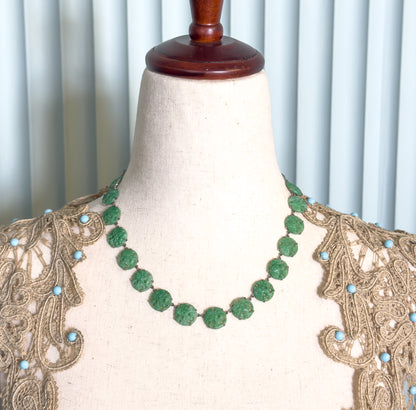 Art Deco Molded Glass Station Necklace in Sterling Silver