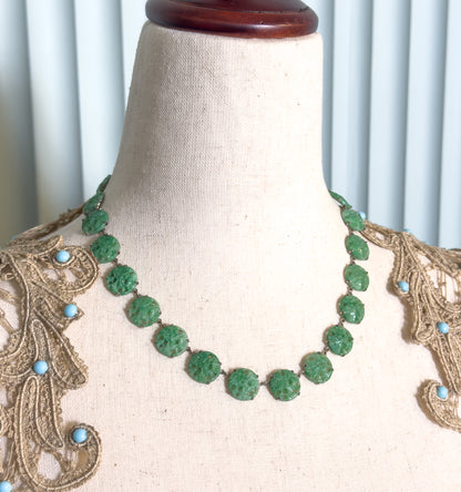 Art Deco Molded Glass Station Necklace in Sterling Silver