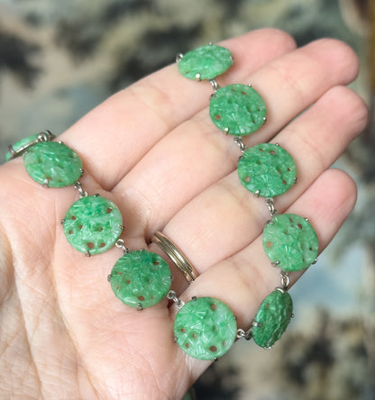 Art Deco Molded Glass Station Necklace in Sterling Silver