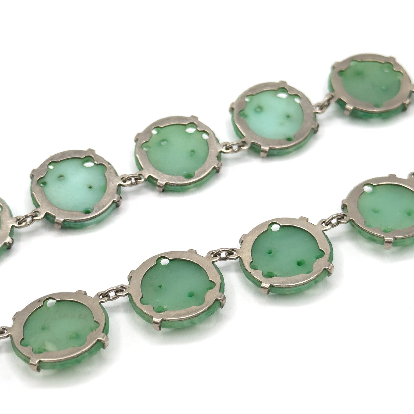 Art Deco Molded Glass Station Necklace in Sterling Silver