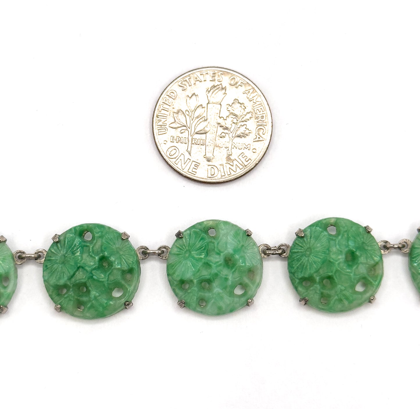 Art Deco Molded Glass Station Necklace in Sterling Silver