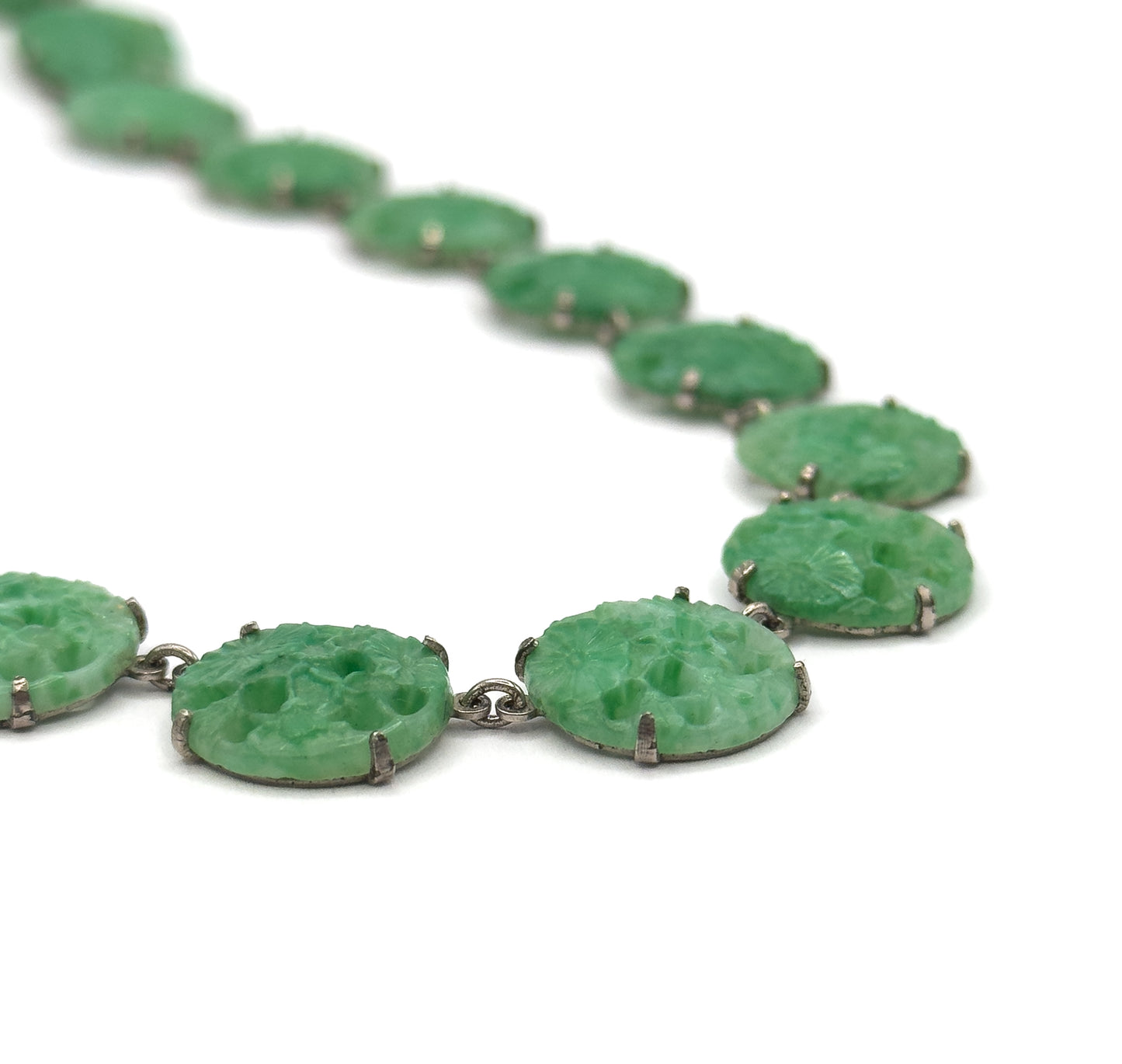 Art Deco Molded Glass Station Necklace in Sterling Silver