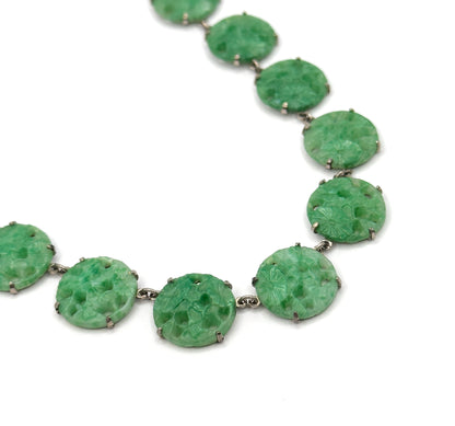 Art Deco Molded Glass Station Necklace in Sterling Silver