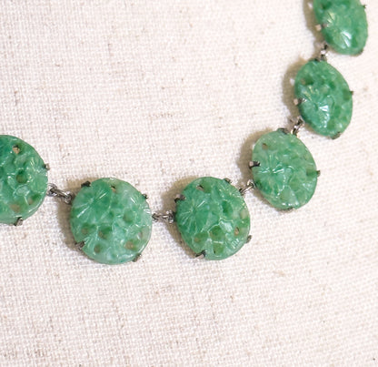 Art Deco Molded Glass Station Necklace in Sterling Silver