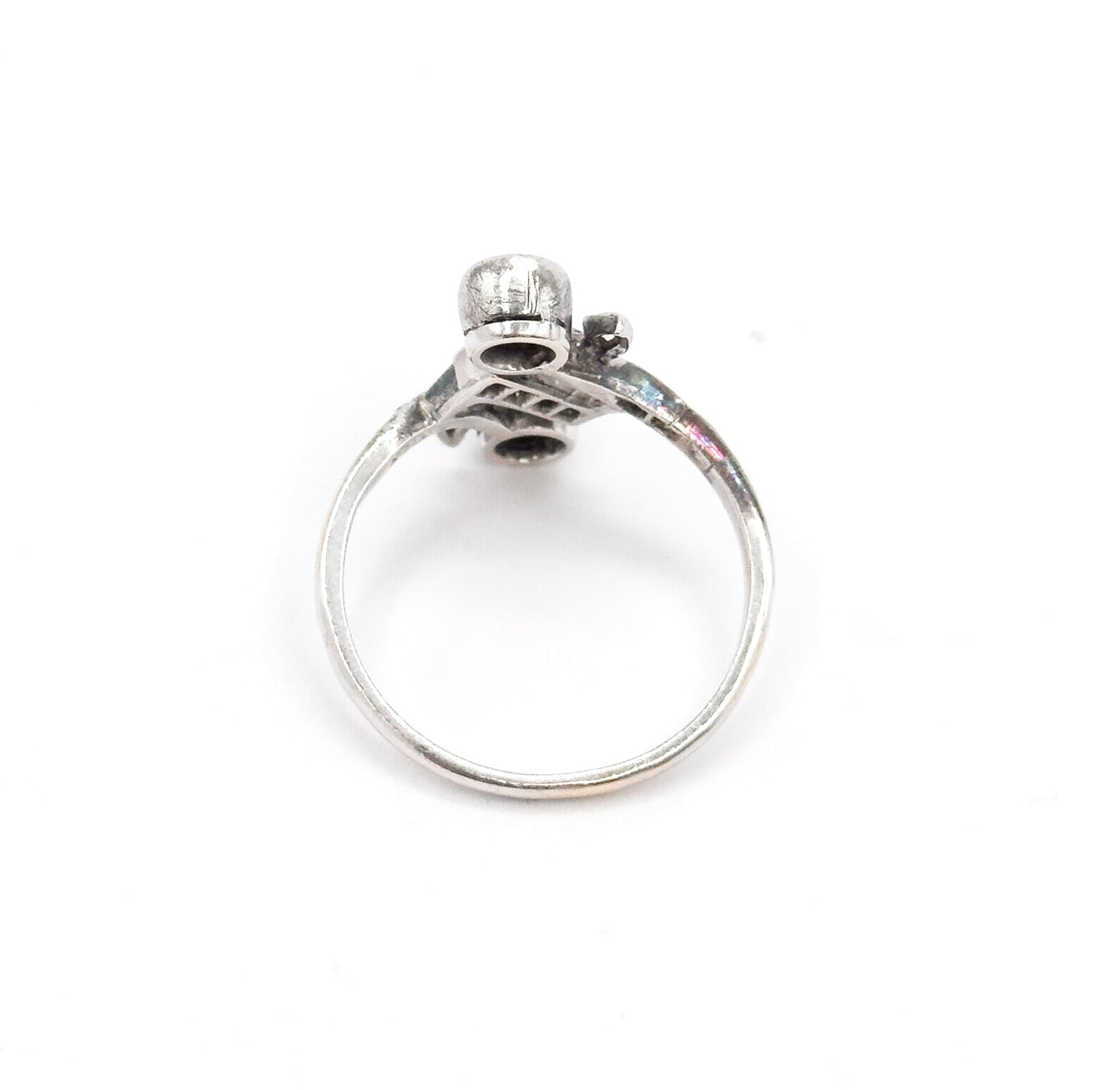 Antique Toi et Moi Floral Diamond & Ruby Ring in 14K White Gold