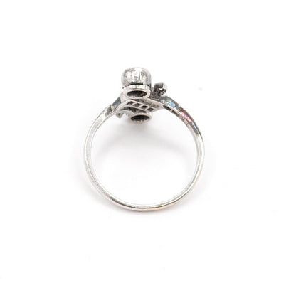 Antique Toi et Moi Floral Diamond & Ruby Ring in 14K White Gold