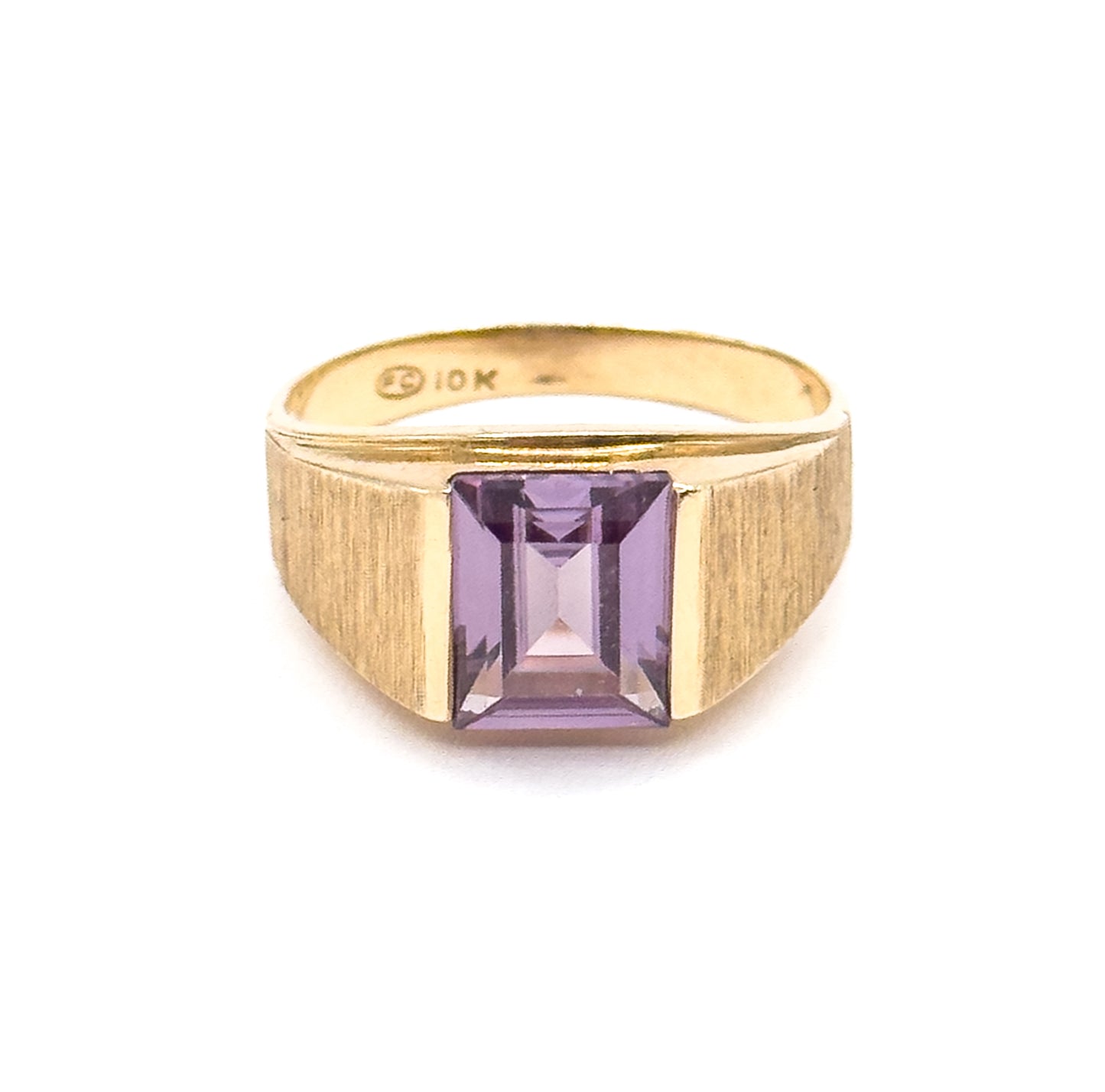 Late 20th Century Lab-Created Sapphire Ring in 10K Yellow Gold