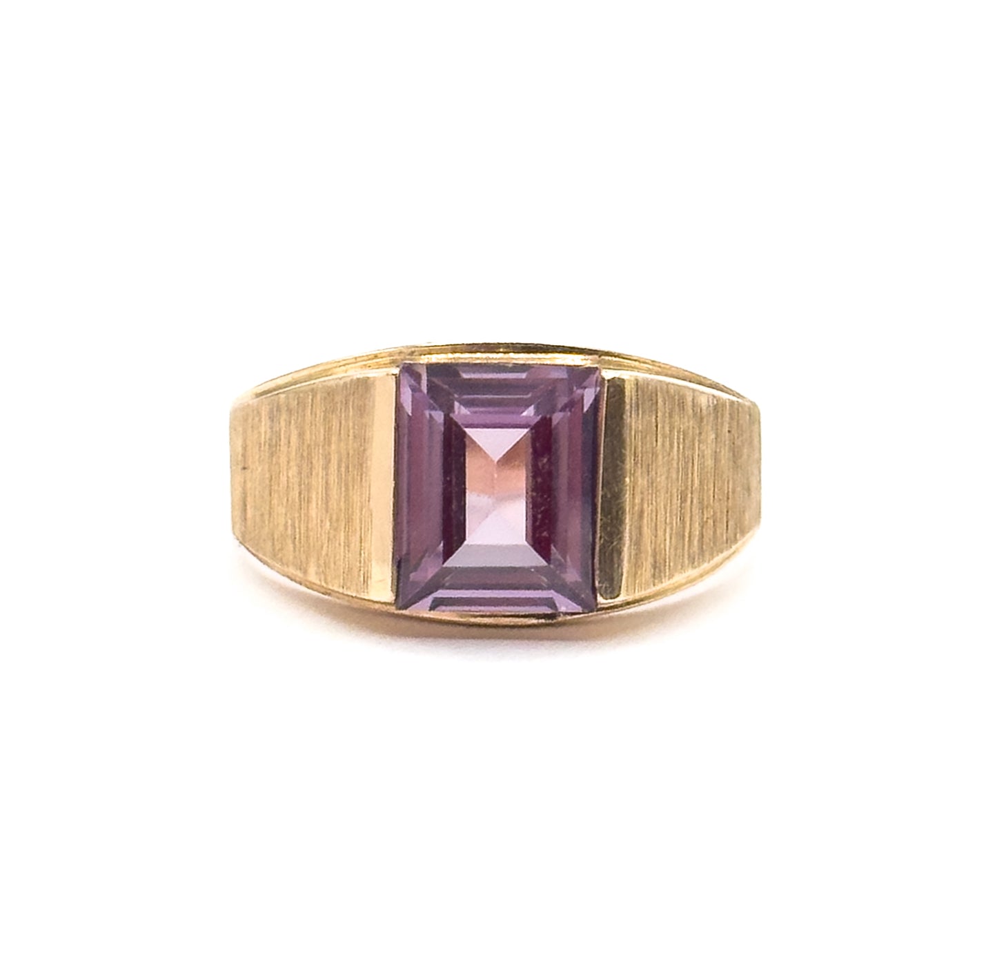 Late 20th Century Lab-Created Sapphire Ring in 10K Yellow Gold