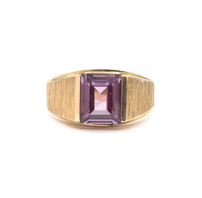 Late 20th Century Lab-Created Sapphire Ring in 10K Yellow Gold