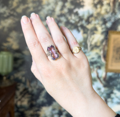 Art Deco Amethyst Filigree Ring in 14K White Gold