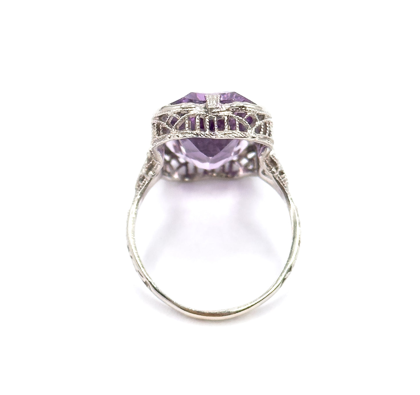 Art Deco Amethyst Filigree Ring in 14K White Gold