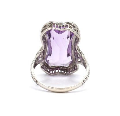 Art Deco Amethyst Filigree Ring in 14K White Gold