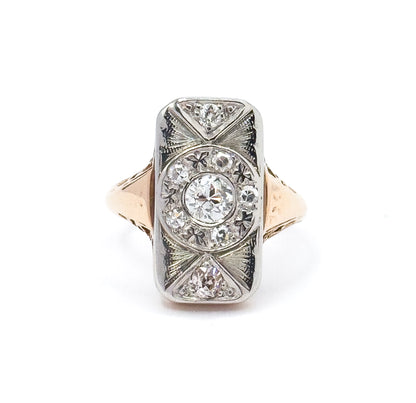 Art Deco Old European Diamond Ring in 14K in Platinum Topped Gold