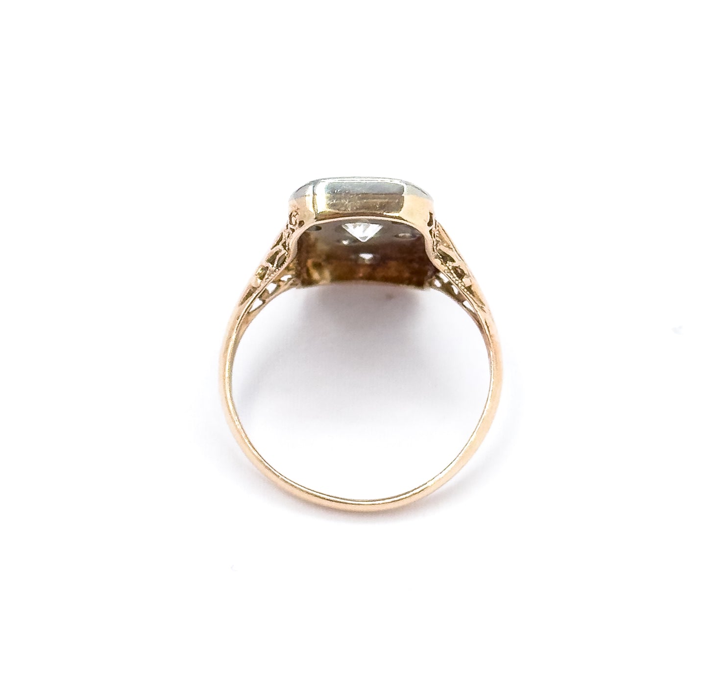 Art Deco Old European Diamond Ring in 14K in Platinum Topped Gold