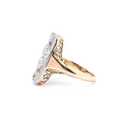 Art Deco Old European Diamond Ring in 14K in Platinum Topped Gold