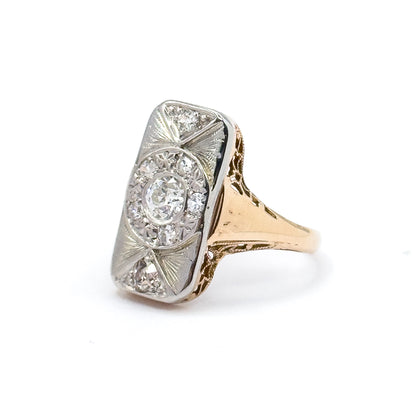 Art Deco Old European Diamond Ring in 14K in Platinum Topped Gold