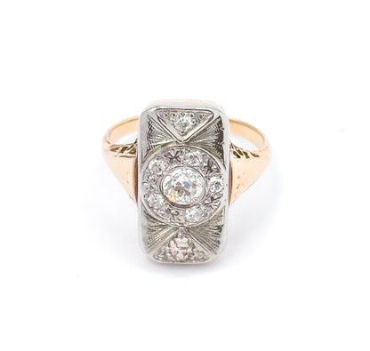Art Deco Old European Diamond Ring in 14K in Platinum Topped Gold