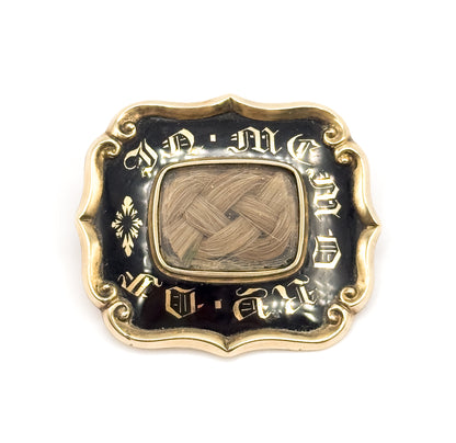 Victorian Woven Hair Memorial Brooch in Yellow Gold